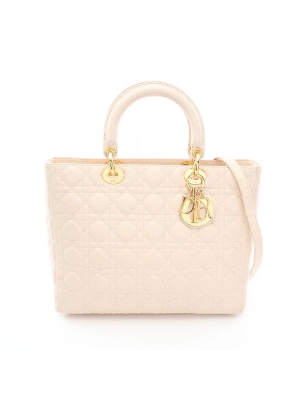 Dior Handbag Lady Dior Large Cannage 2-Way Cream Leather Tote